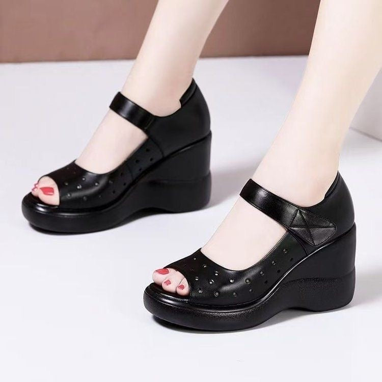 Sandalias de cuña con plataforma de piel suave