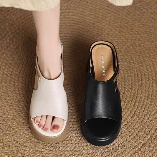 Sandalias de verano retro con punta redonda