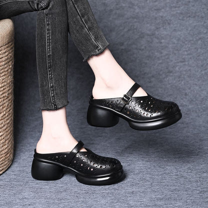 Zapatillas de suela gruesa de piel de vaca