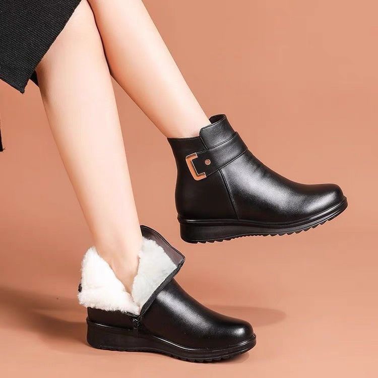 Botines de Piel con Forro Cálido y Suela Gruesa