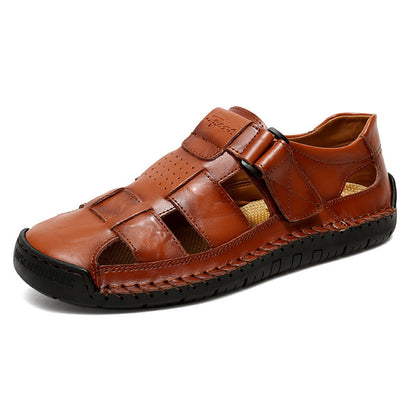 Zapatillas de cuero de buey para hombre, calzado de verano