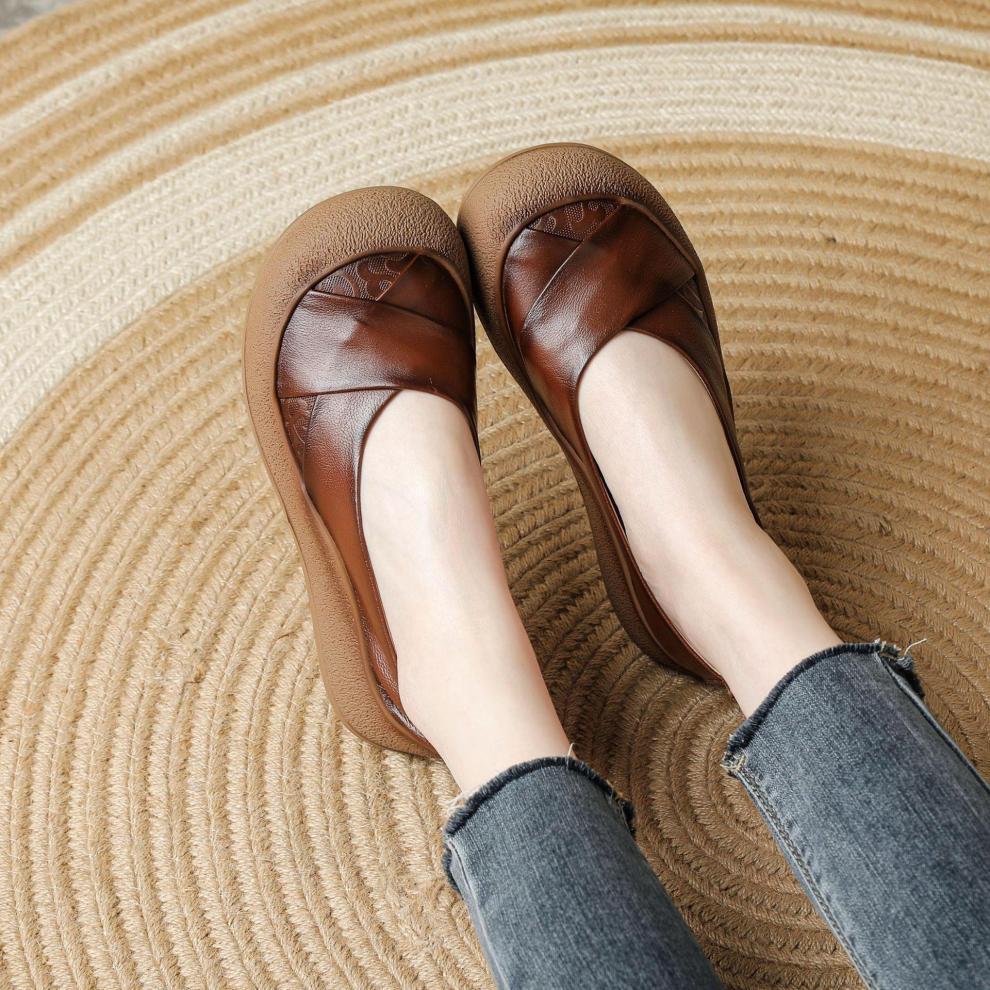 Zapato de Piel Cómodo Estilo Vintage Mujer