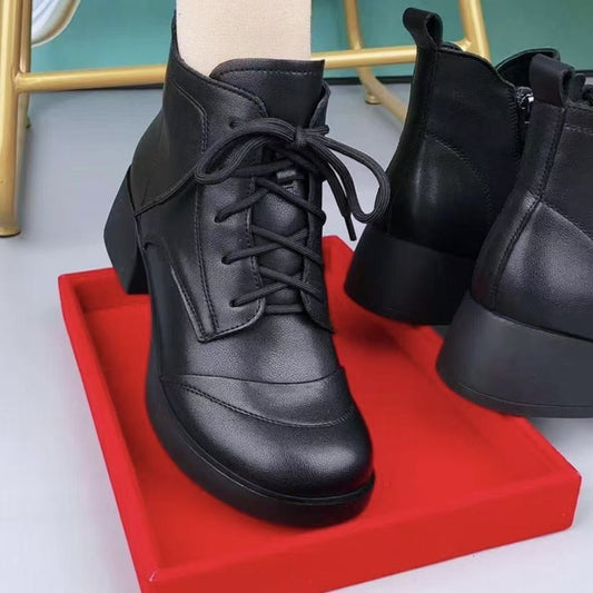 Botas de tacón grueso con punta redonda y forro polar