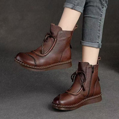Botines Retro De Mujer Con Cordones Y Punta Redonda
