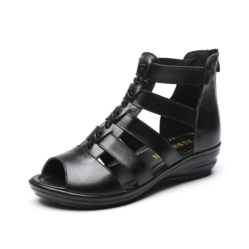 Sandalias gladiador – piel de res, tacón de cuña 4 cm