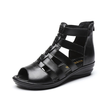 Sandalias gladiador – piel de res, tacón de cuña 4 cm