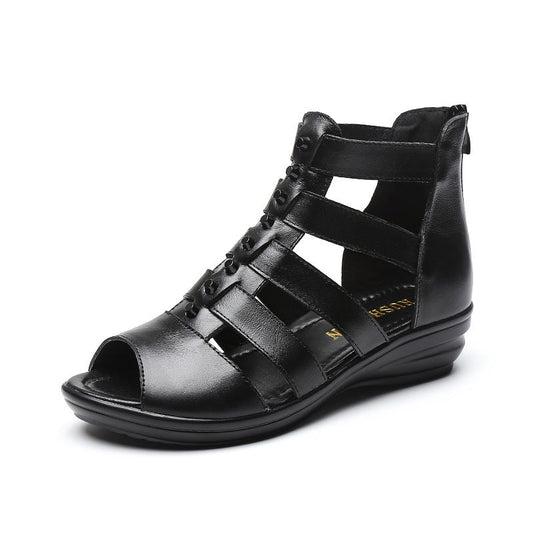 Sandalias gladiador – piel de res, tacón de cuña 4 cm