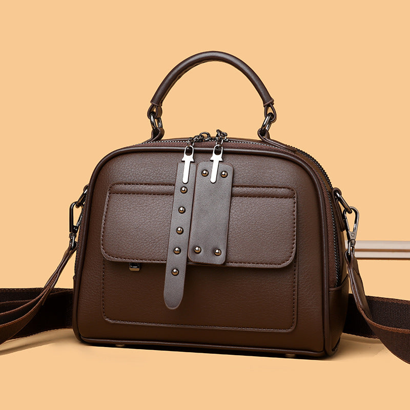 Bolso bandolera retro de piel suave para mujer
