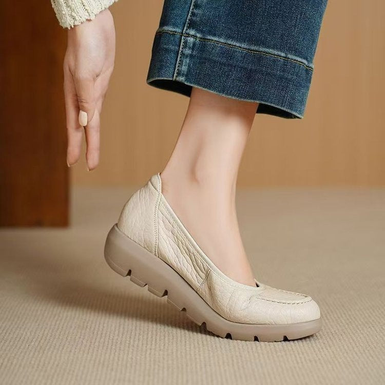 Zapato de Piel Genuina con Plataforma Suave para Mujer