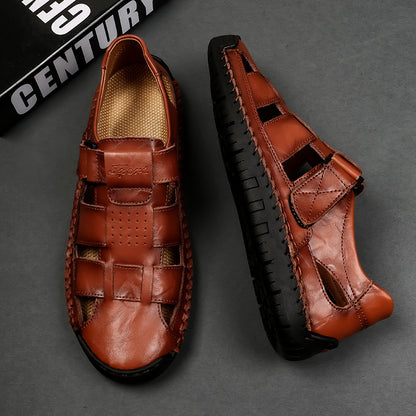 Zapatillas de cuero de buey para hombre, calzado de verano