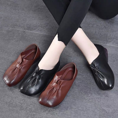 Zapatos retro de piel con punta cuadrada