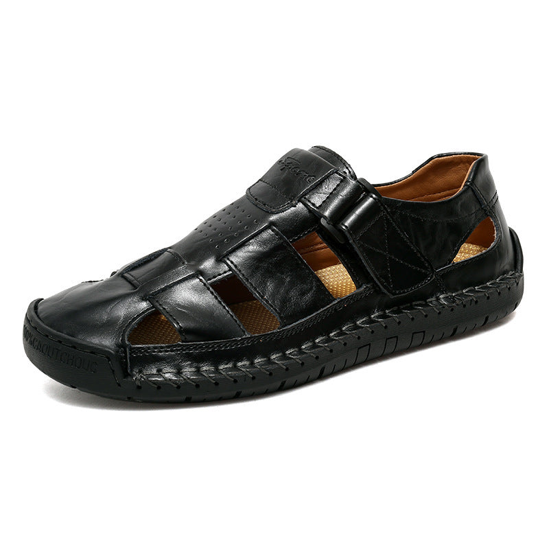 Zapatillas de cuero de buey para hombre, calzado de verano