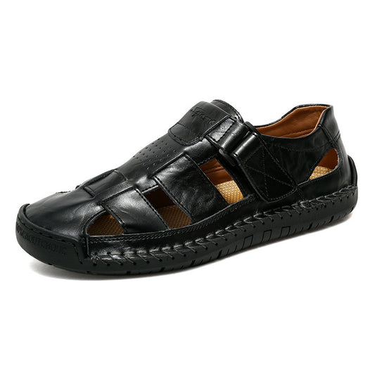 Zapatillas de cuero de buey para hombre, calzado de verano