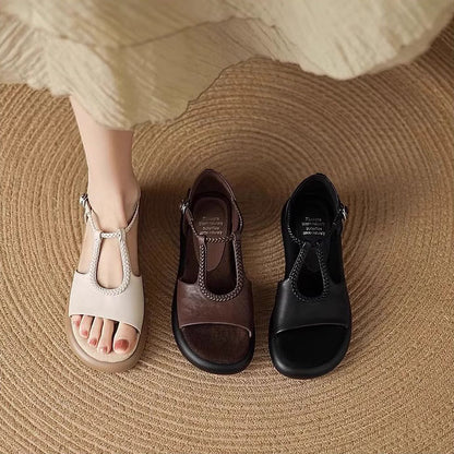 Sandalias planas con tira trenzada y hebilla para mujer