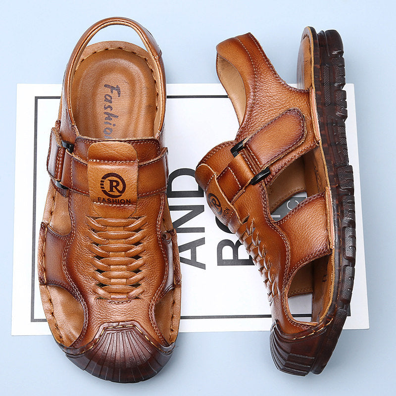 Zapatos de cuero para hombre, calzado de dos usos con cierre frontal
