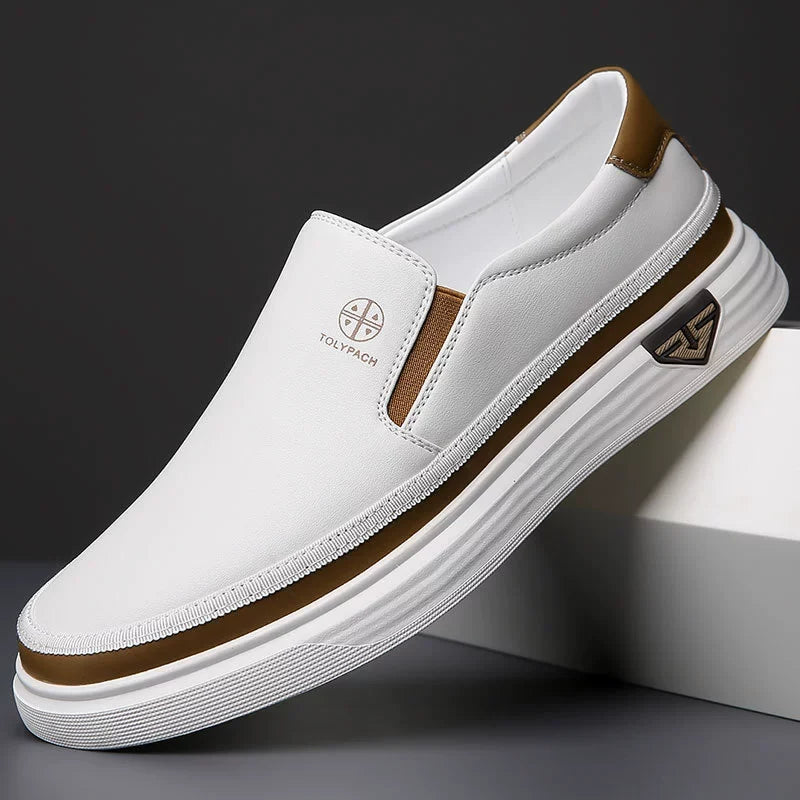 Zapatos de cuero sin cordones para hombre con suela gruesa