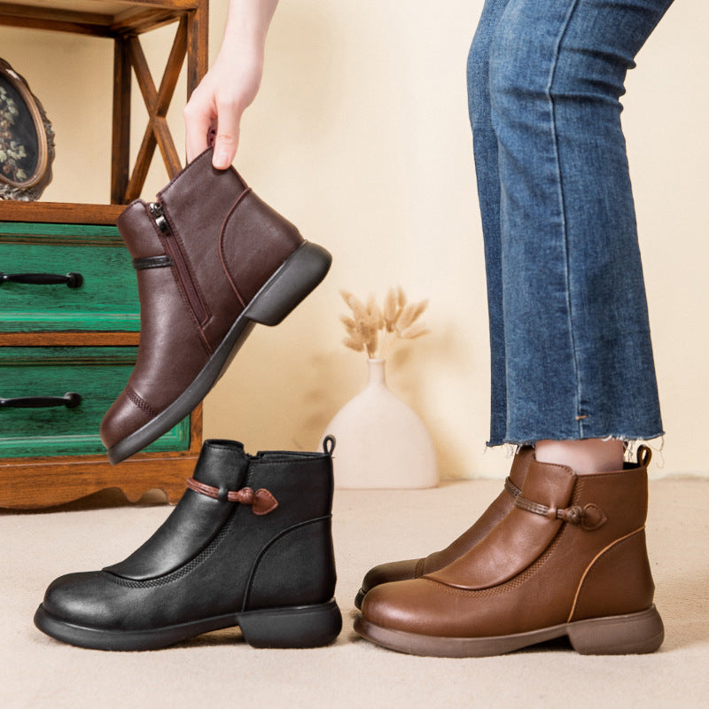 Botines de Piel Suave con Tacón Bajo