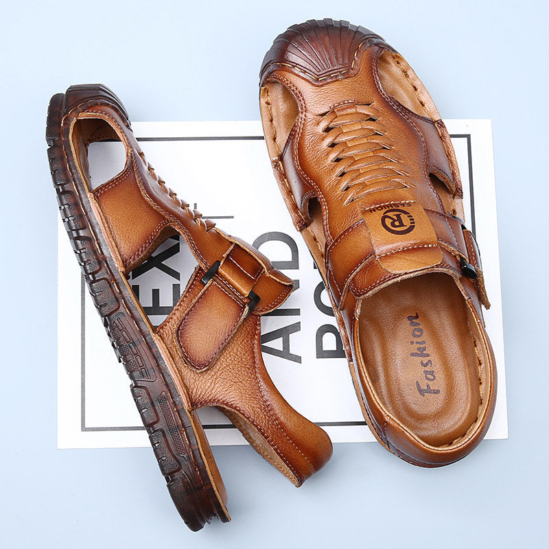 Zapatos de cuero para hombre, calzado de dos usos con cierre frontal