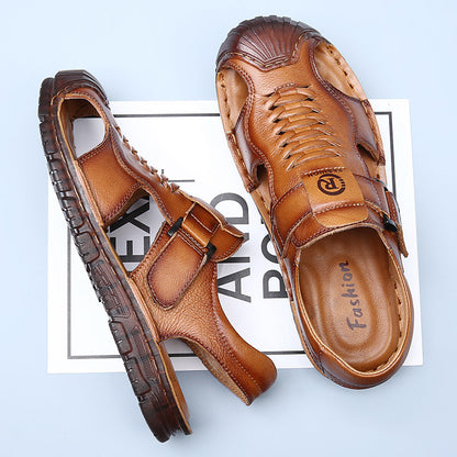 Zapatos de cuero para hombre, calzado de dos usos con cierre frontal
