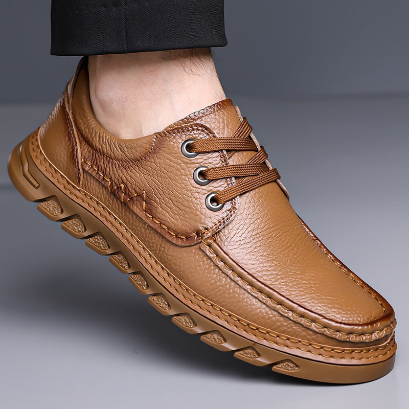 Zapatos casuales con cordones para hombre de cuero auténtico