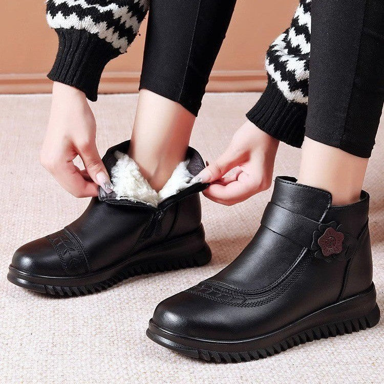 Botines Negros para Mujer con Flor Decorativa
