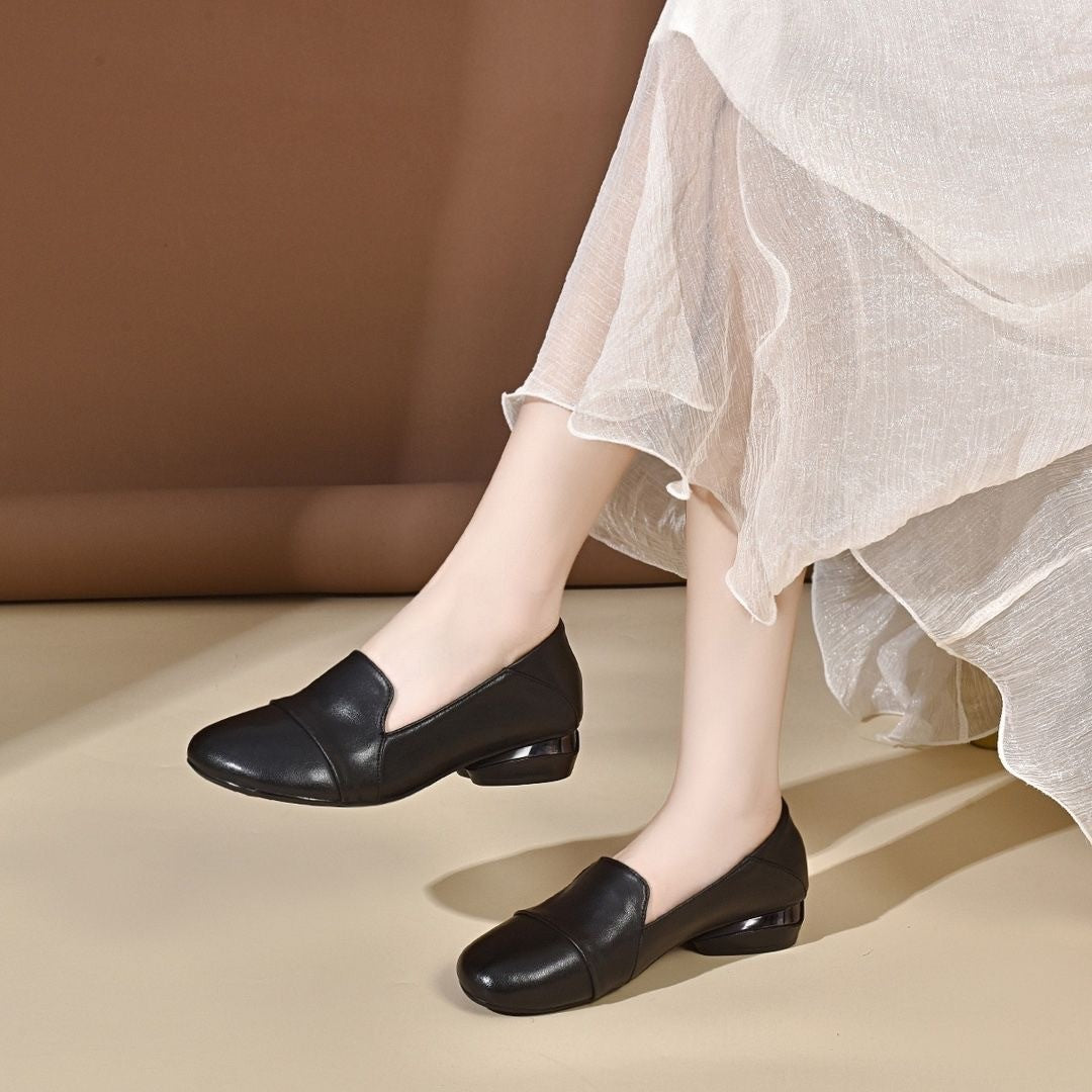 Zapatos de piel slip-on de tacón bajo vintage