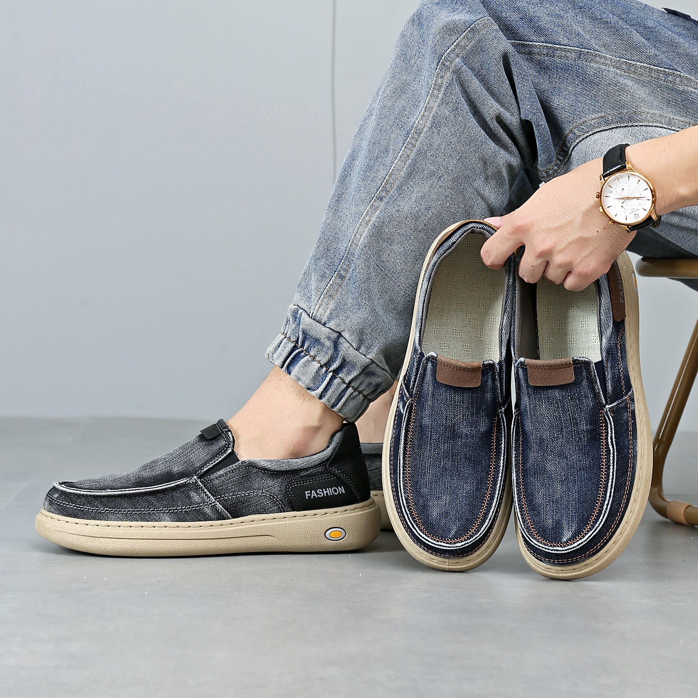 Zapatos Hombre Mezclilla Slip-On Suela Gruesa