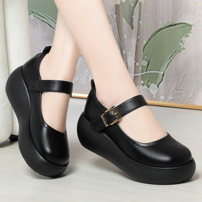 Zapatos de cuero genuino de suela gruesa para madre