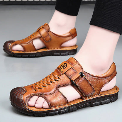 Zapatos de cuero para hombre, calzado de dos usos con cierre frontal