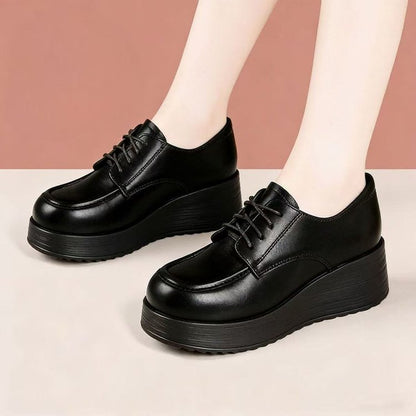 Zapatos de cuero con plataforma punta redonda y cordones