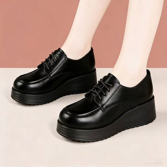 Zapatos de cuero con plataforma punta redonda y cordones