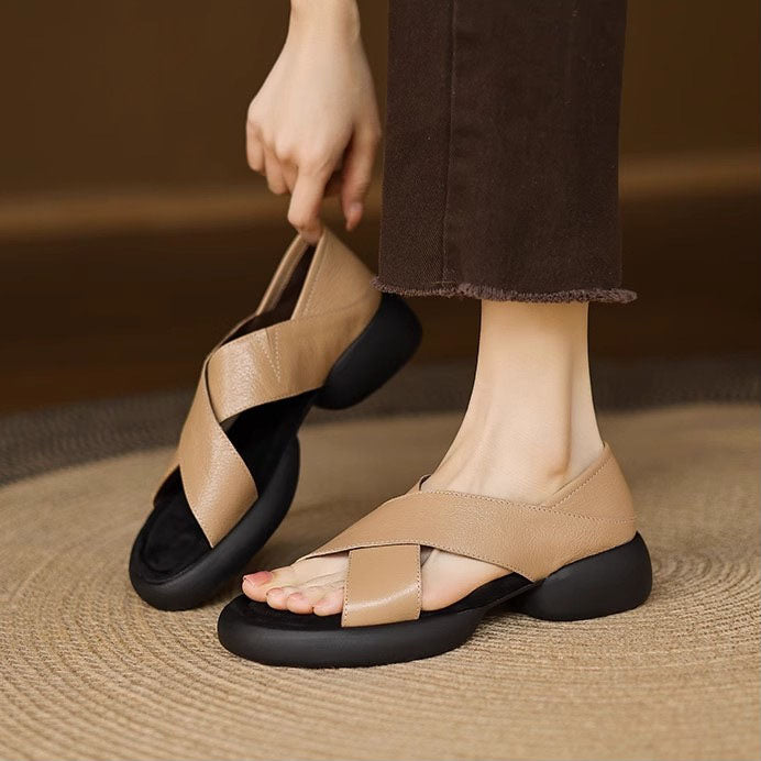 Sandalias de plataforma con tiras cruzadas y tacón bajo para mujer