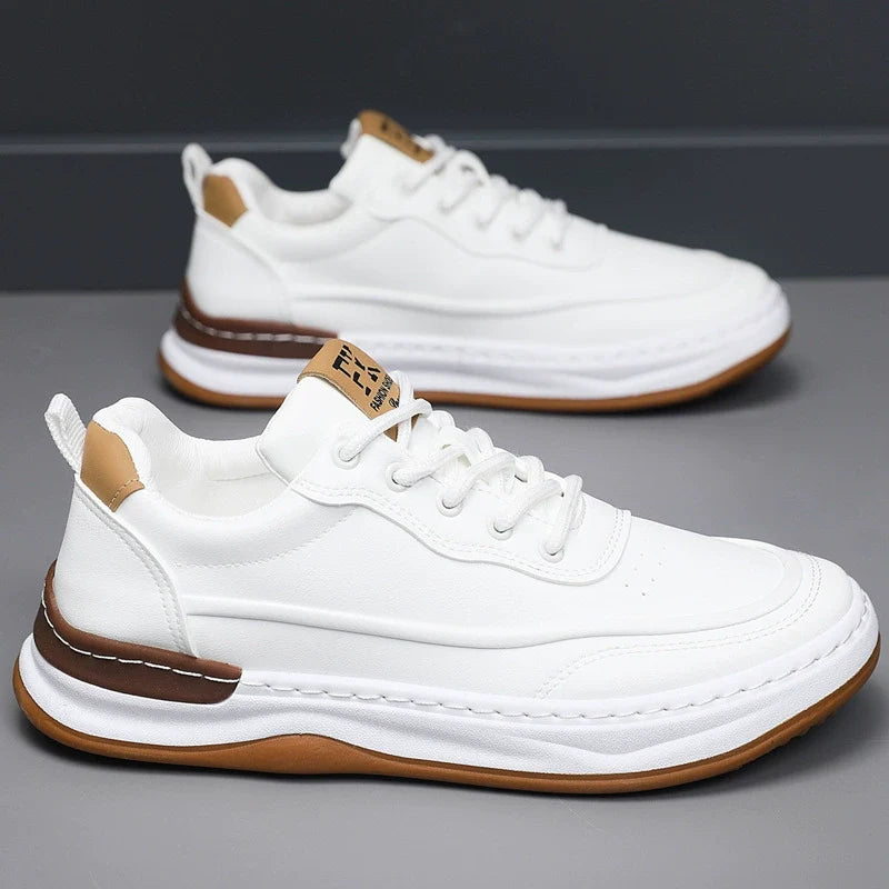 Zapatos de cuero para hombre, con suela blanda, cordones y puntera redondeada