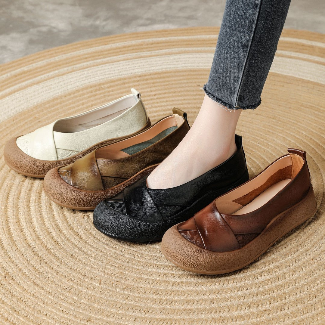 Zapato de Piel Cómodo Estilo Vintage Mujer