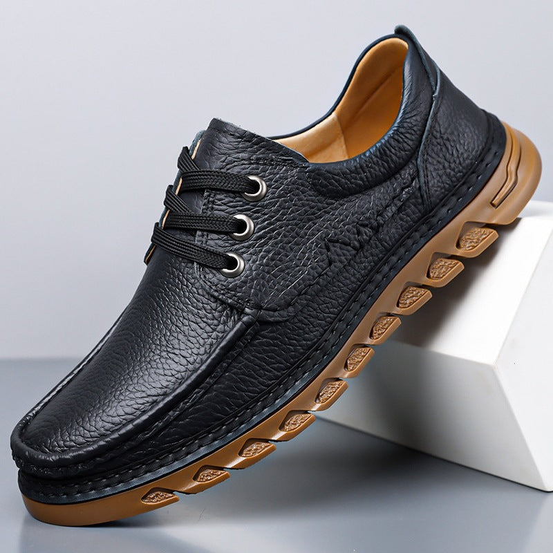 Zapatos casuales con cordones para hombre de cuero auténtico
