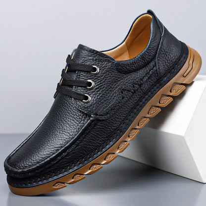 Zapatos casuales con cordones para hombre de cuero auténtico