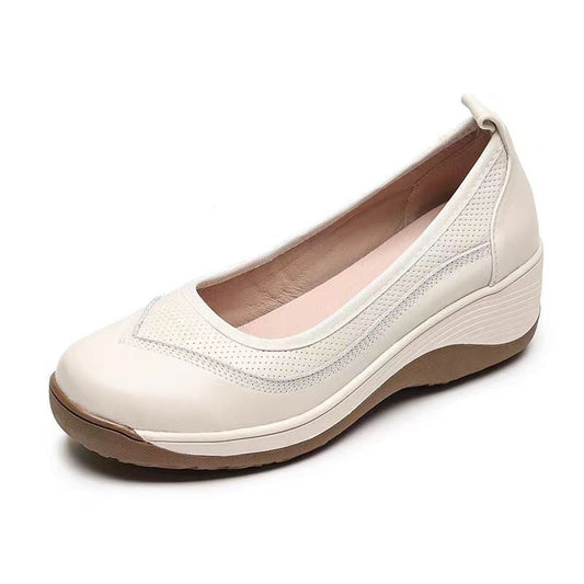Zapatos casuales de piel con punta redonda y plataforma