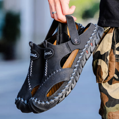 Zapatillas de cuero para hombre con cierre frontal