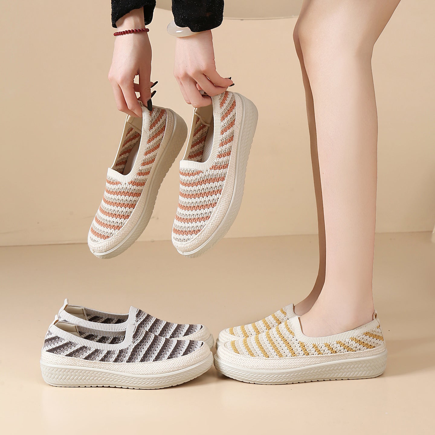 Zapatillas de punto transpirable slip-on para mujer