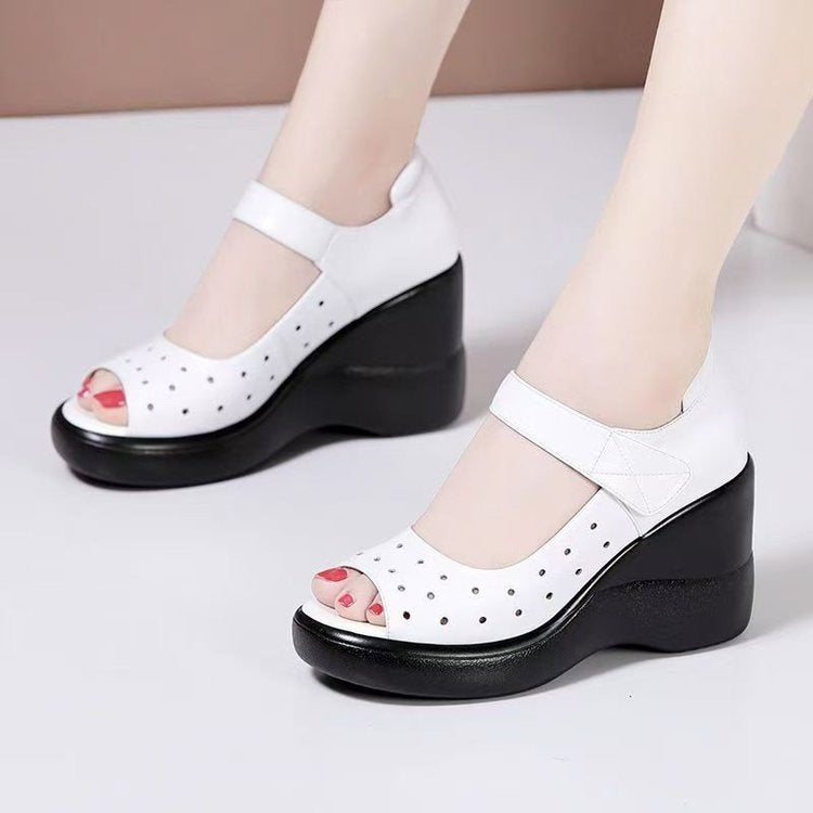 Sandalias de cuña con plataforma de piel suave