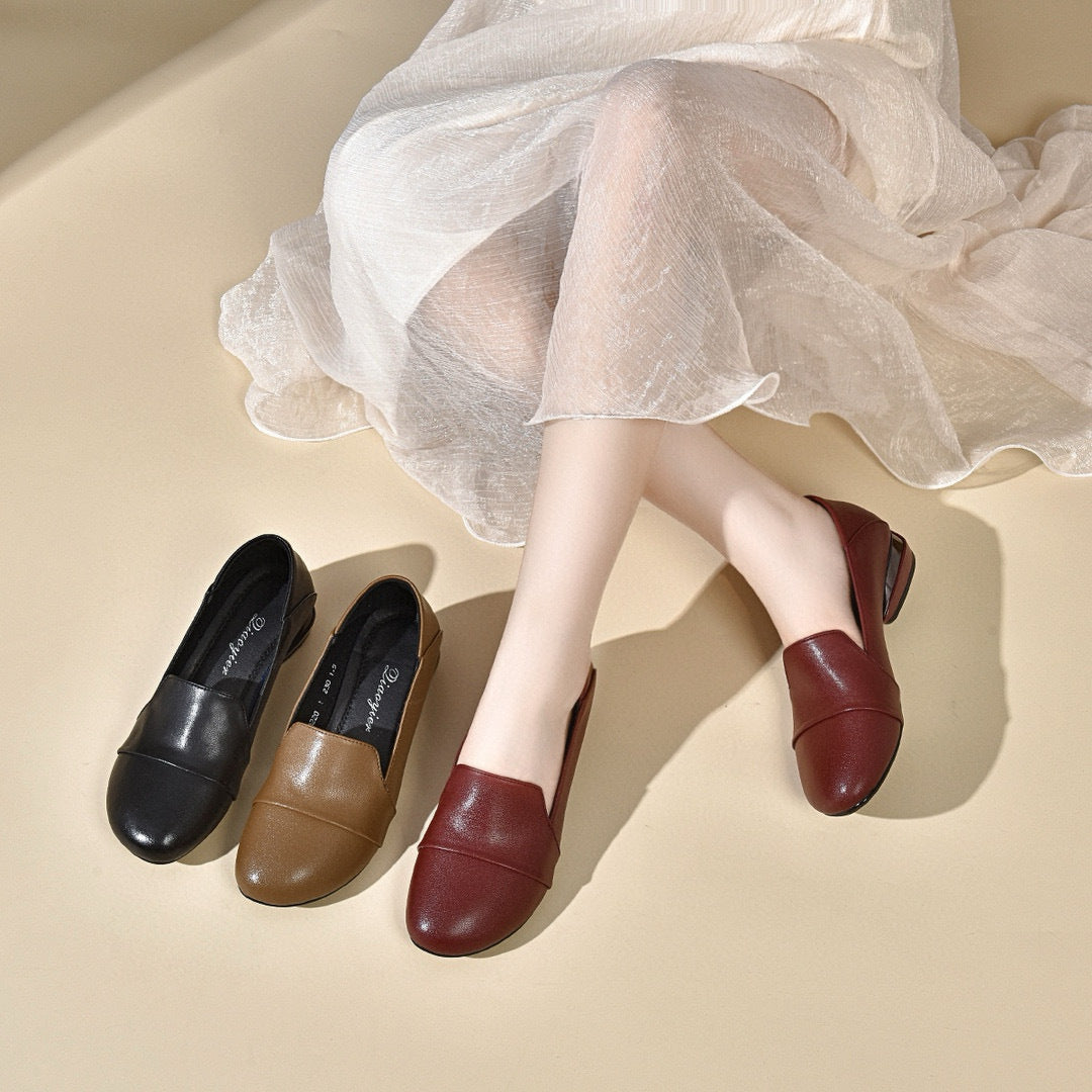 Zapatos de piel slip-on de tacón bajo vintage