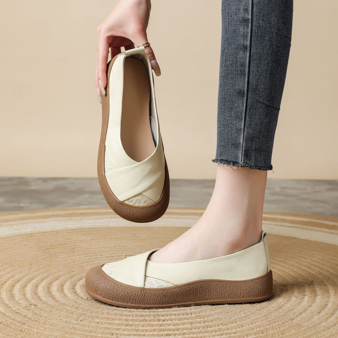 Zapato de Piel Cómodo Estilo Vintage Mujer