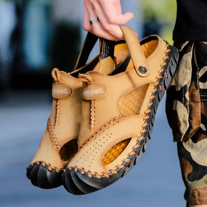 Zapatillas de cuero para hombre con cierre frontal