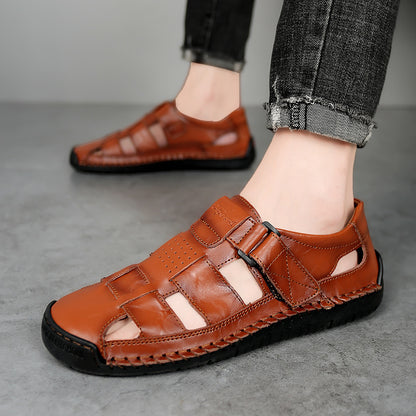 Zapatillas de cuero de buey para hombre, calzado de verano