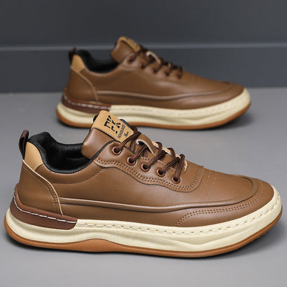 Zapatos de cuero para hombre, con suela blanda, cordones y puntera redondeada