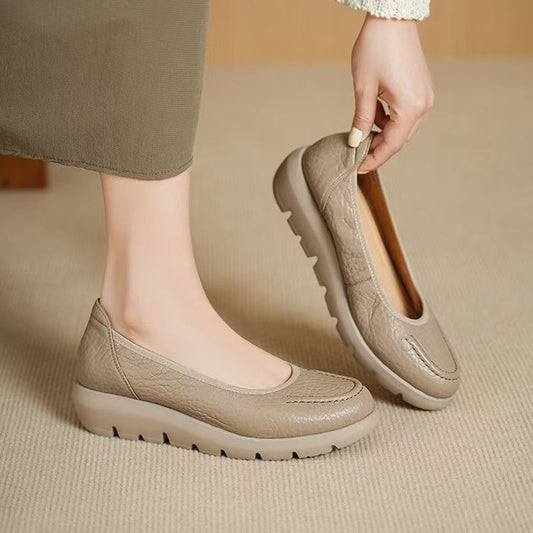 Zapato de Piel Genuina con Plataforma Suave para Mujer