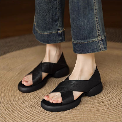 Sandalias de plataforma con tiras cruzadas y tacón bajo para mujer