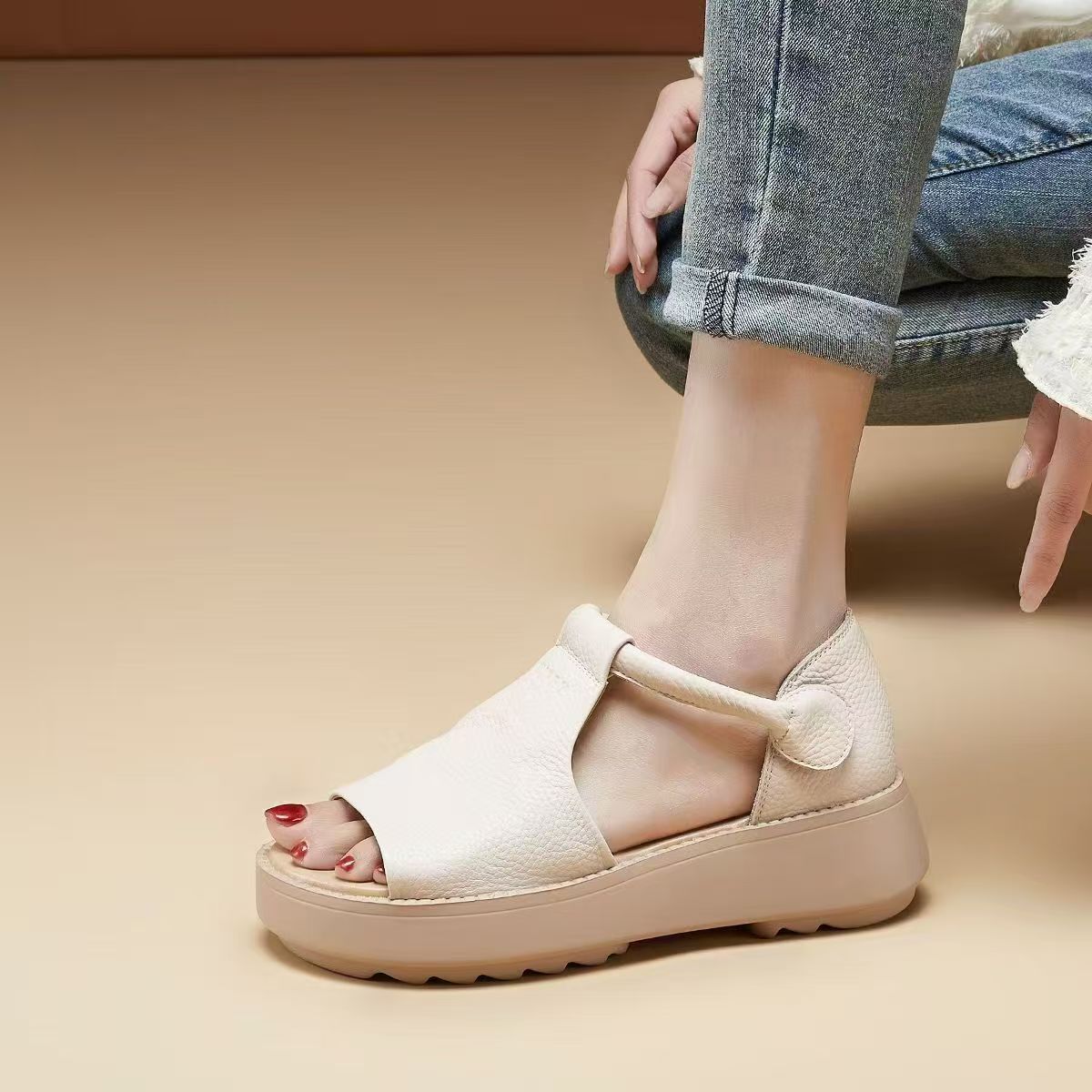 Sandalias de cuña con plataforma y parte abierta para mujer