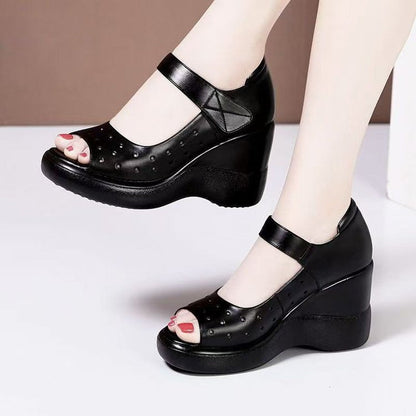 Sandalias de cuña con plataforma de piel suave