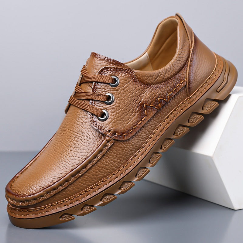 Zapatos casuales con cordones para hombre de cuero auténtico